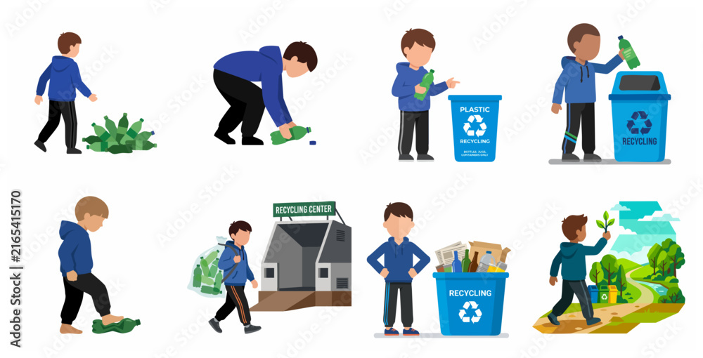 Fototapeta premium Educational Recycling Process Illustration for Kids: Environmental Protection and Waste Management Concept