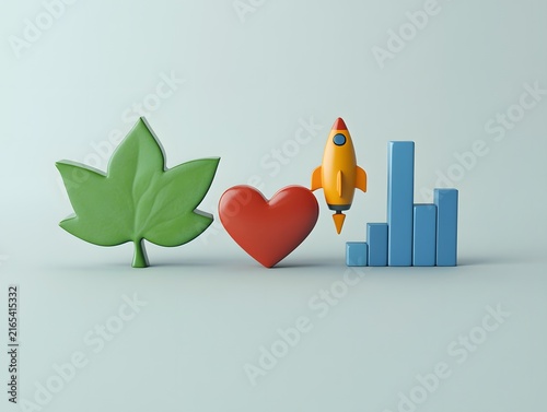 Nature, Heart, Rocket, and Bar Graph Symbols in Minimalist Style