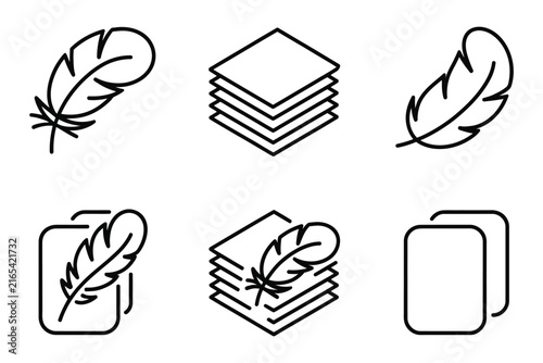 Принти на полотні Fabric Feather Icon set, feather filler, soft material, lightweight insulation, bedding, textile, comfort, premium quality, and material innovation symbols in clean vector style