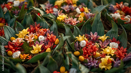 Vibrant Spring Flower Arrangements with Colorful Blooms and Green Foliage in Natural Light