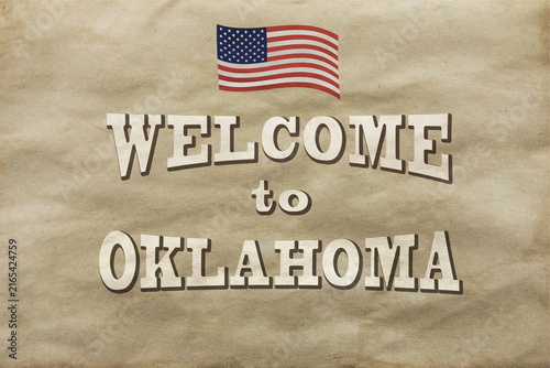 welcome to Oklahoma text printed on old paper