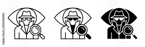 Bild auf Leinwand Spy detective with magnifying glass and eye outline solid styles, UI and web interface