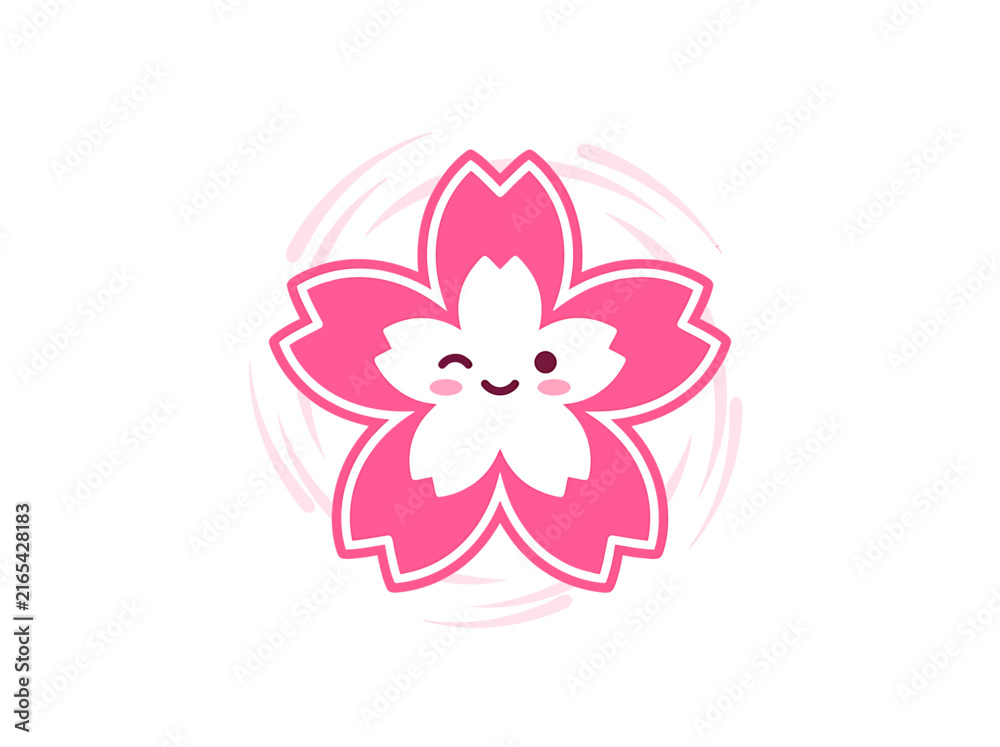 Fototapeta premium Pink cherry blossom with a smiling face a vector illustration