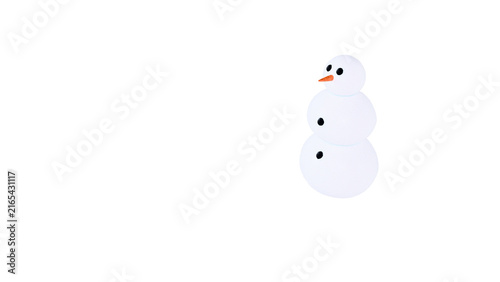 3D render of a simple, charming snowman constructed from three snowballs, featuring a bright orange carrot nose, two dark eyes and two  black buttons on transparent background with alpha channel, png