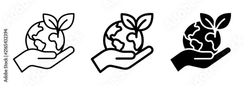 Fotografía Earth icon in hand, eco-friendly concept, green planet care, sustainability symb