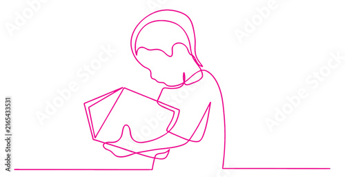 A child Is reading a book line art