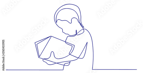A child Is reading a book line art