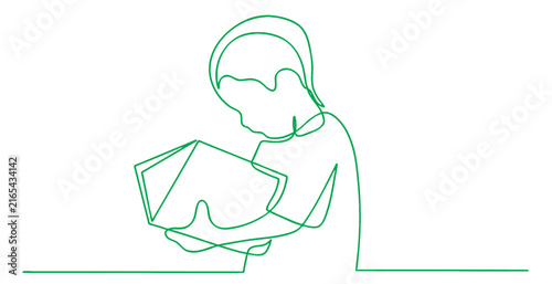 A child  Is reading a book line art