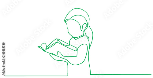 A child Is reading a book line art