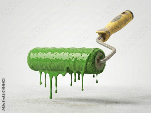 Green Paint Covered Roller with Thick Dripping Coating