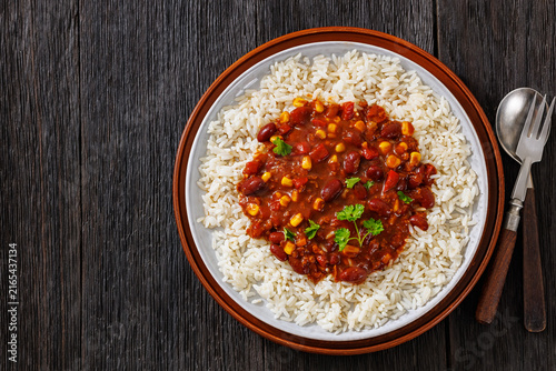 Cassoulet Vegetarian with Rice on a plate
