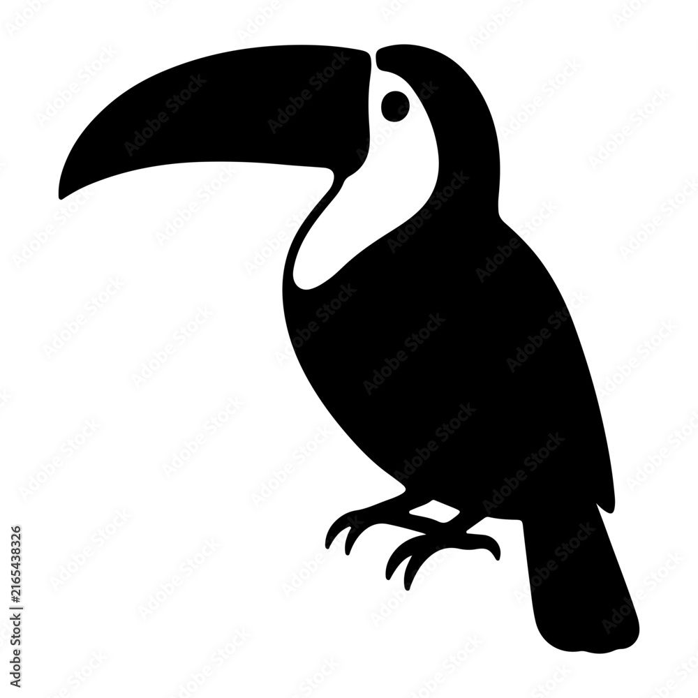 Fototapeta premium Minimalist black and white silhouette icon of a tropical toucan bird isolated on a white background