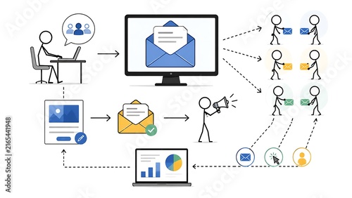 simple stick-figure illustration depicts of People and email marketing