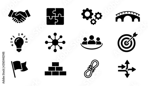 Business Icons Set: Partnership, Strategy, Teamwork, Goals, Innovation, Connection, Leadership, Achievement, Project Management, Collaboration, Success