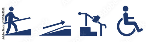 Accessibility ramp and wheelchair access icon set for inclusive mobility, safety, and public facility navigation.
