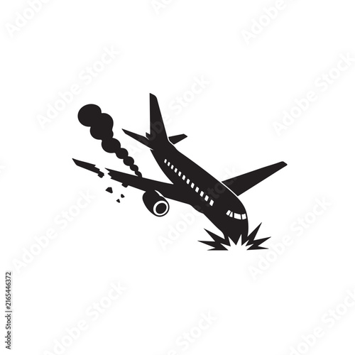 Airplane Crash Downward Vector Pictogram – Aviation Accident and Emergency Warning Symbol.