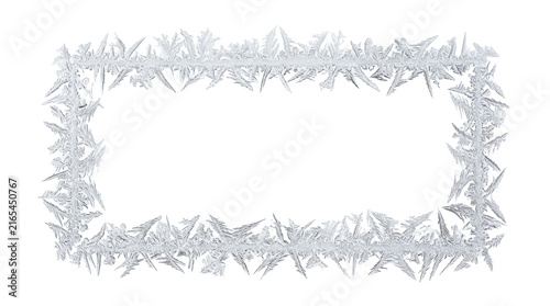 Rectangular frame of natural frost ice crystals isolated on transparent background