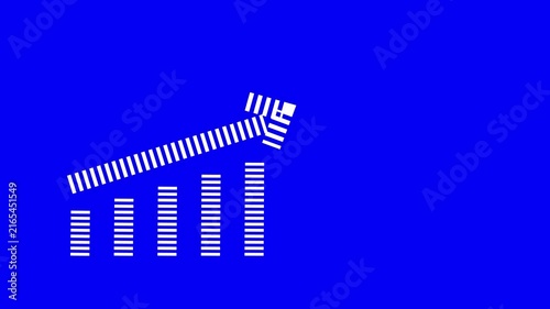 Growing bar chart animation with upward arrow on chroma key blue background, for financial success, and business growth, data visualization