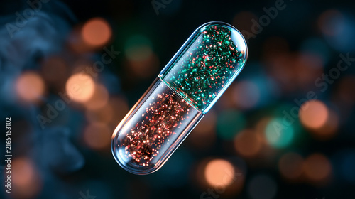 photorealistic extreme close-up macro shot of a glass capsule almost completely filled with a glowing radioactive substance, tiny particles visible inside, rising smoke in the blur