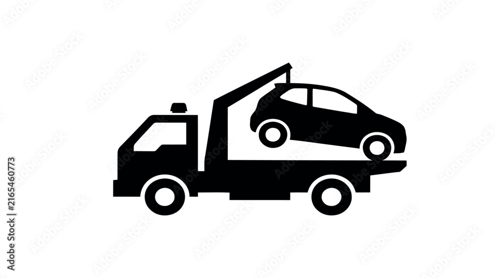 Fototapeta premium Tow Truck Silhouette Icon Vehicle Recovery Illustration Minimalist Roadside Assistance Graphic Automotive Transport Design Cargo Hauling Symbol Durable Utility Branding Heavy Duty Rescue Equipment Con