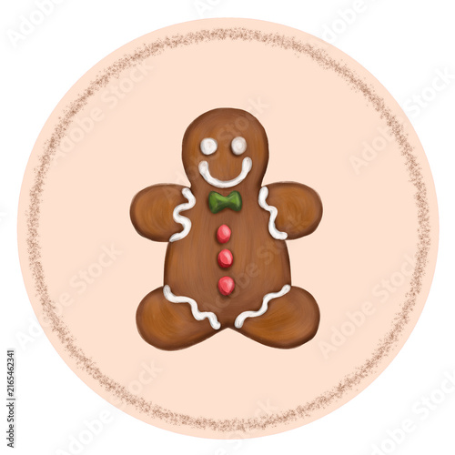 Light beige round sticker featuring a gingerbread man design.