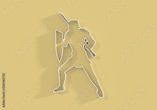 Medieval knight male warrior holding sword and shield. Hero wearing armor. Knight silhouette. For symbol, web icon, mascot and game elements. Protection and security. 3D render.