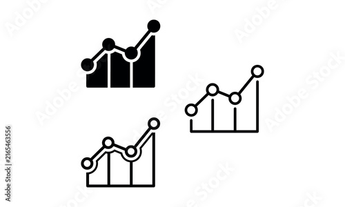 Bar chart with upward trending arrow icon set, solid and outline style design