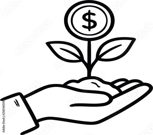 Hand holding soil with a seedling growing a coin symbolizing financial growth and investment