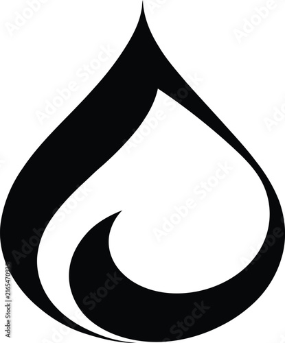 Minimalist black and white stylized water drop icon symbol for creative branding with decorative internal curved, contrast black graphic, bold high contrast