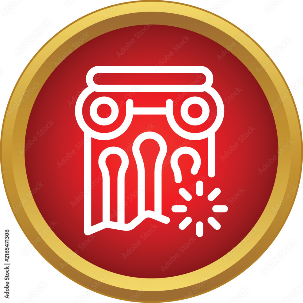 Fototapeta premium White outline of a damaged classical column inside a red circle with gold ring
