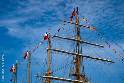 Beautiful tall ships masts and flags