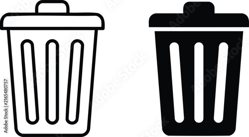 Bin icon set waste basket, garbage can, trash bin pictogram outline and filled style vectors
