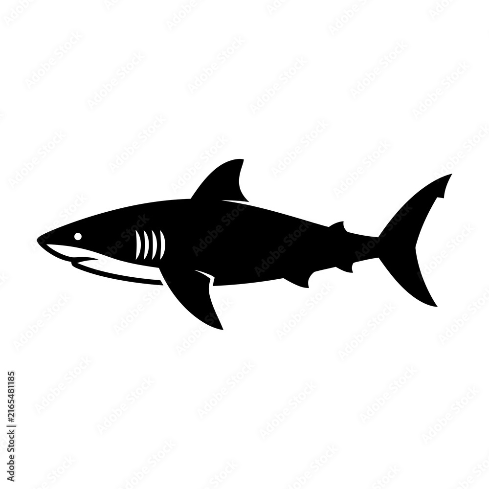 Obraz premium Black shark silhouette swimming left on white background