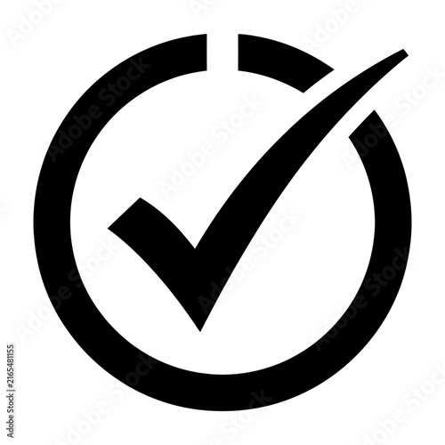 Black circular checkmark icon on white background