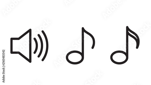Music Audio Icon Set – Speaker, Volume, Musical Note Line Art Icons for Media Player and Sound App UI