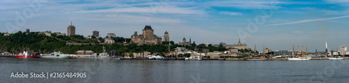 A panoramic picture of Quebec city with tall ships