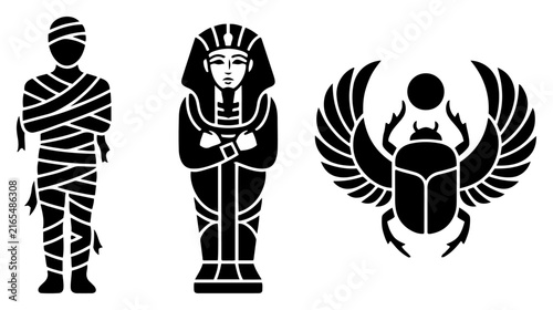 Canvastavla Ancient Egyptian burial symbols featuring mummy sarcophagus and winged scarab be