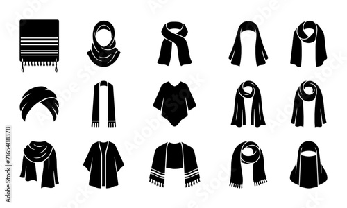 Принти на полотні Islamic Headwear and Scarves Vector Icons, Hijab and Niqab Silhouettes, Traditio