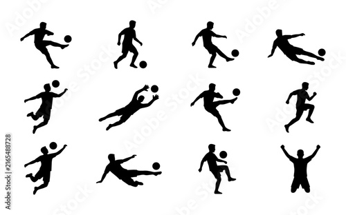 Dynamic Soccer Player Silhouettes Collection, Action Poses Vector Set, Football Game Athletes Graphic Elements