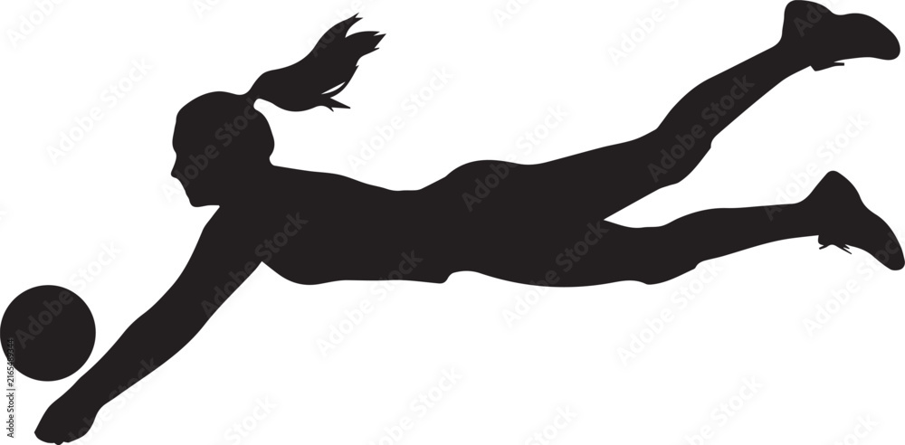 Fototapeta premium Female volleyball player making a defensive save during match