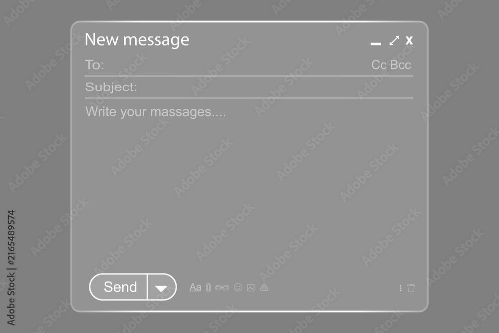 Naklejka premium Glassmorphism new message email windows UI UX interface design elements vector template