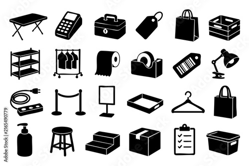 Pop up shop operations silhouette icon set