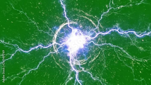 Energy sphere with electric lightning arcs on green screen
