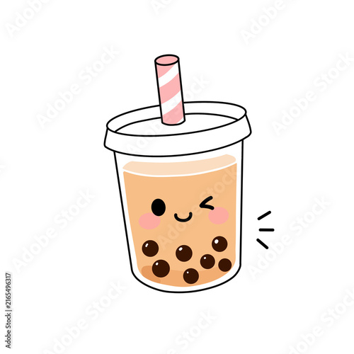 Cute bubble tea drink character with a smiling face and playful kawaii design.