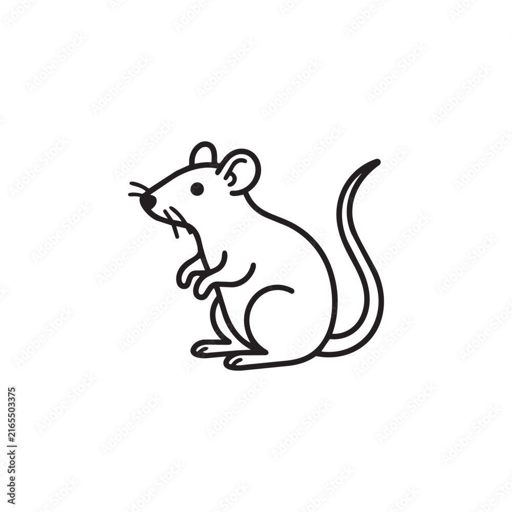 Fototapeta premium Cartoon rat black and white line drawing
