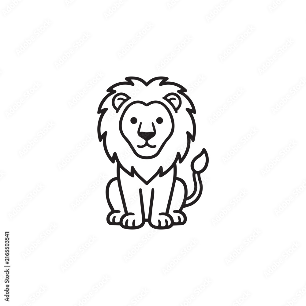 Obraz premium Cartoon lion black and white line drawing