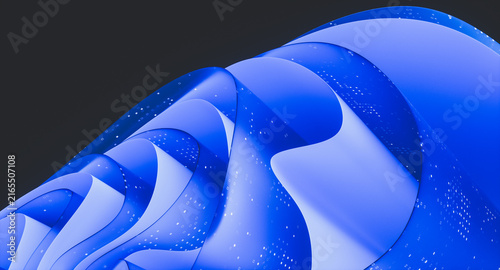 3d Abstract technology background with futuristic flowing wavy glass layered on black background.