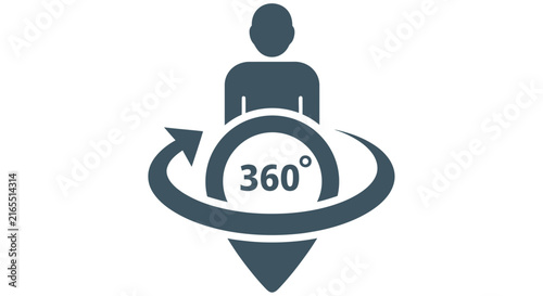 Human silhouette with circular arrows and 360 degree text flat icon on white background