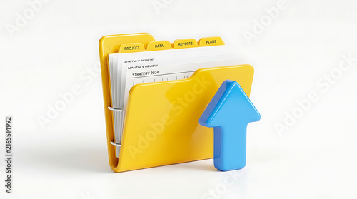 Obraz na płótnie Folder with Blue Up Arrow Icon for Data Upload or Storage