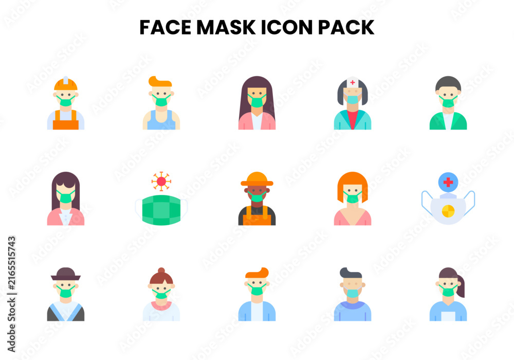 Fototapeta premium Face Mask Flat SVG Icons Pack